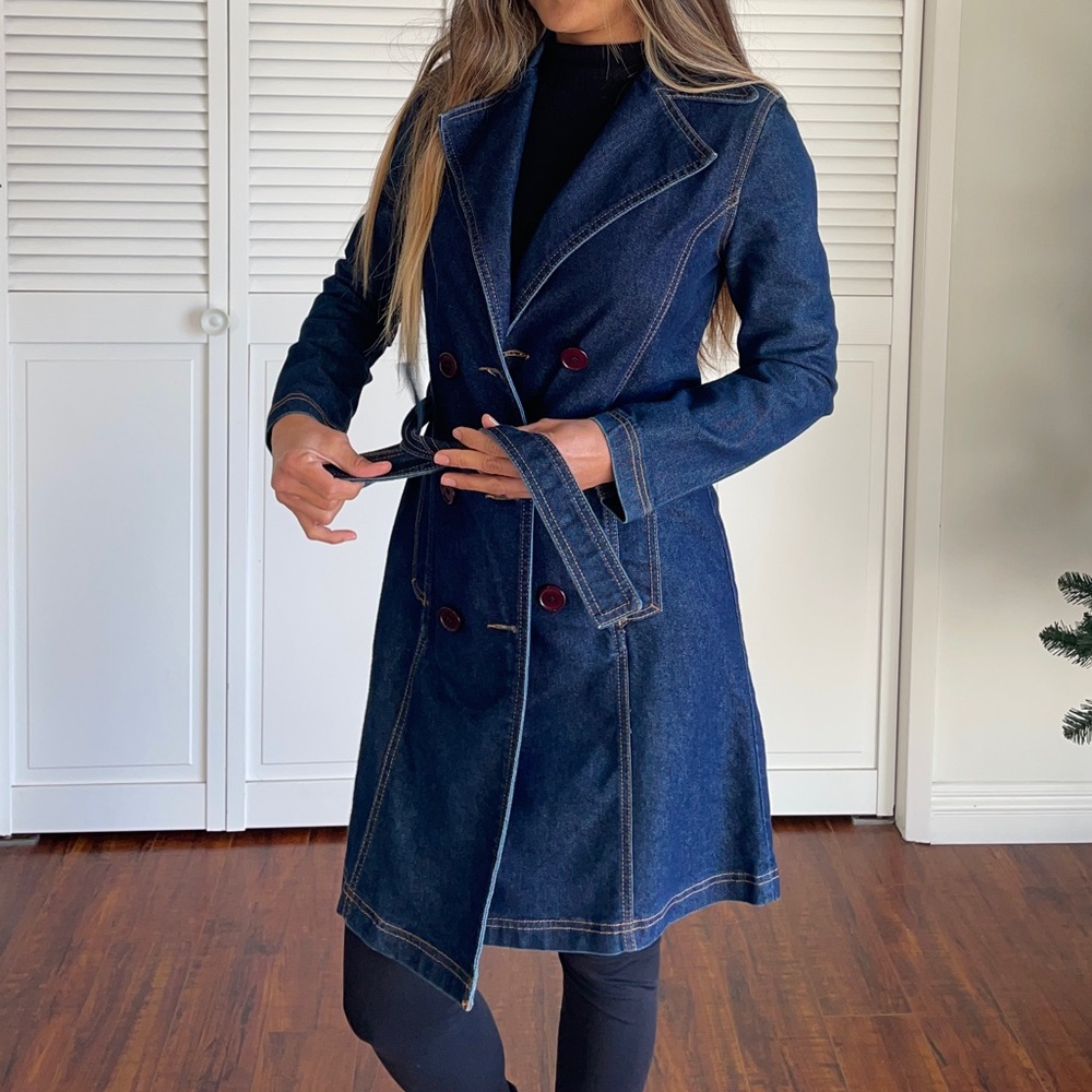 Long Jean Jacket Coat. Double Breasted Buttons.